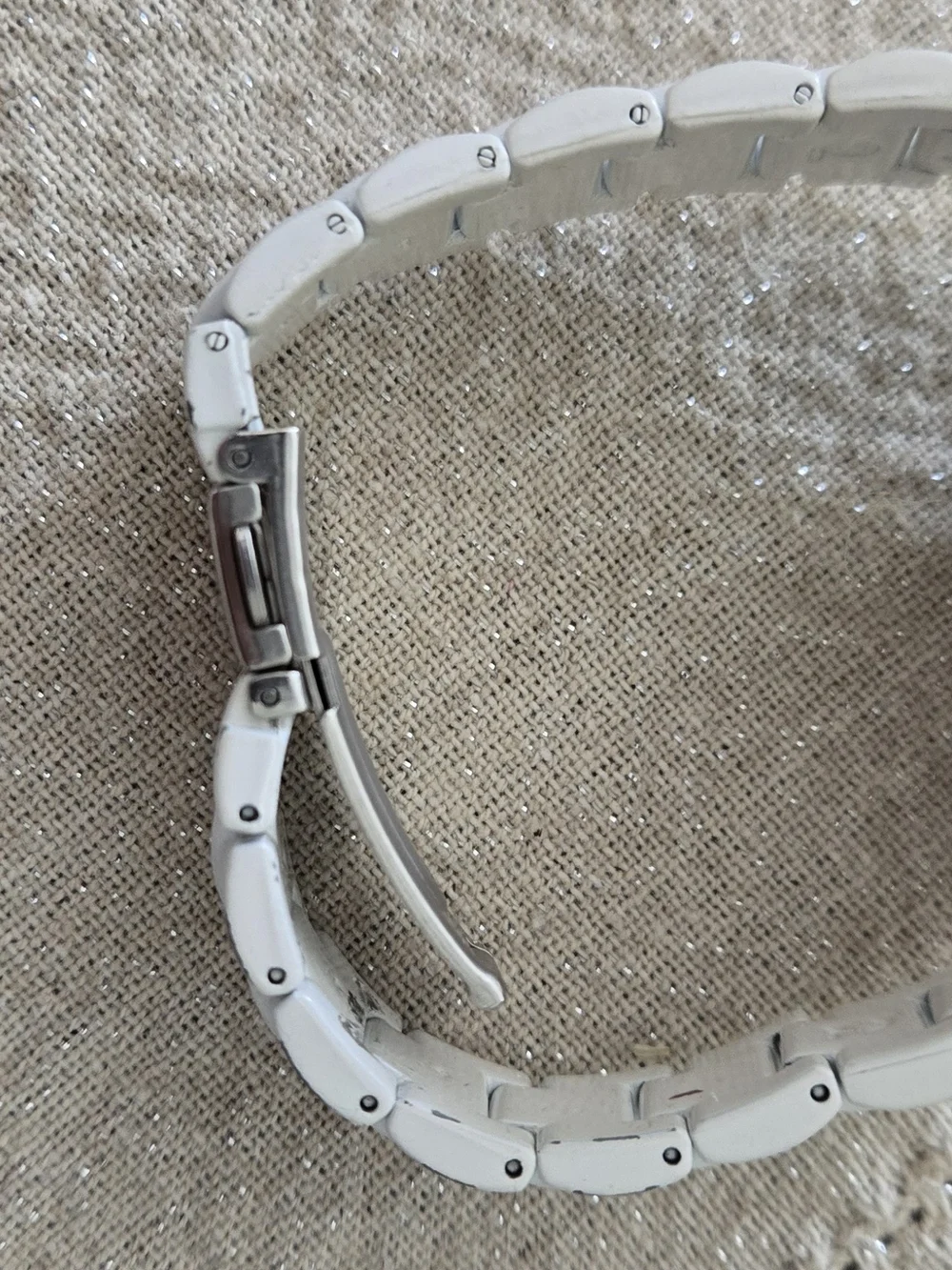 Geneva Women's White Crystal Accent Ceramic Link Watch